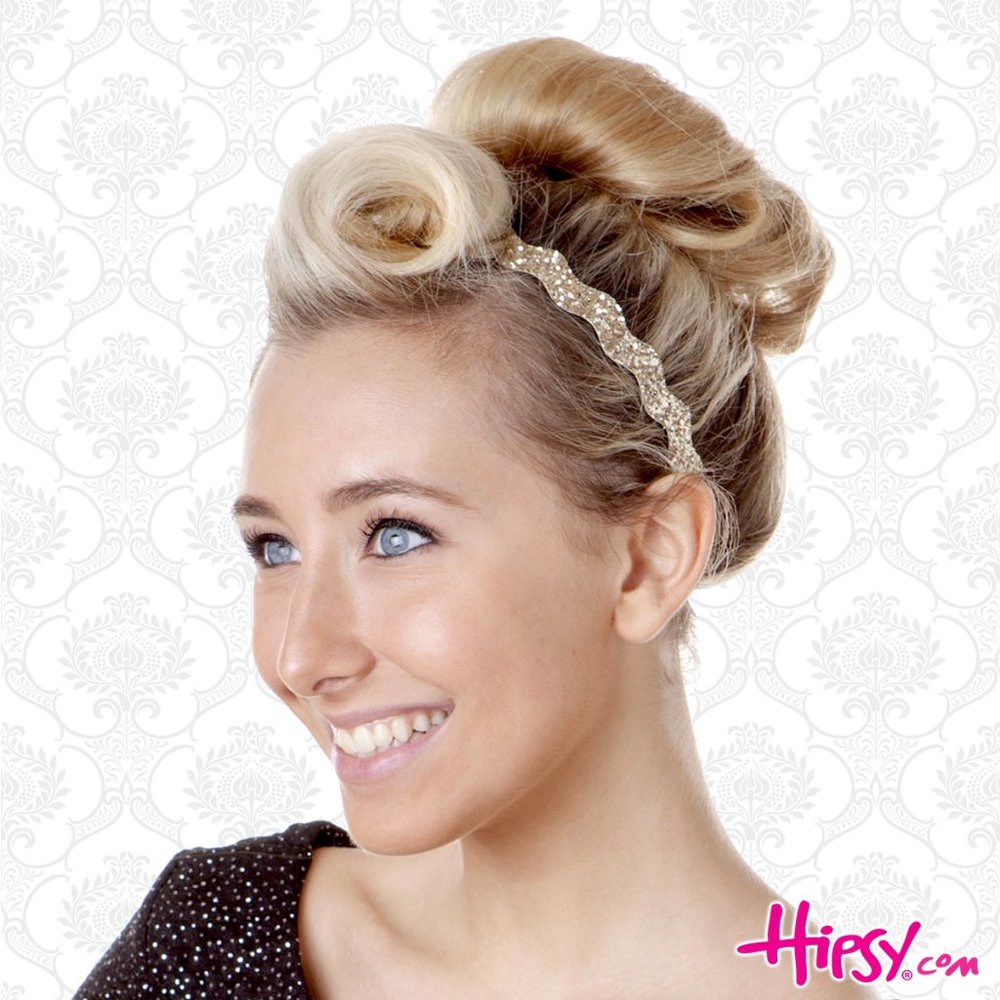Hipsy Gold Adjustable & No Slip Wave Bling Glitter Hair Headband